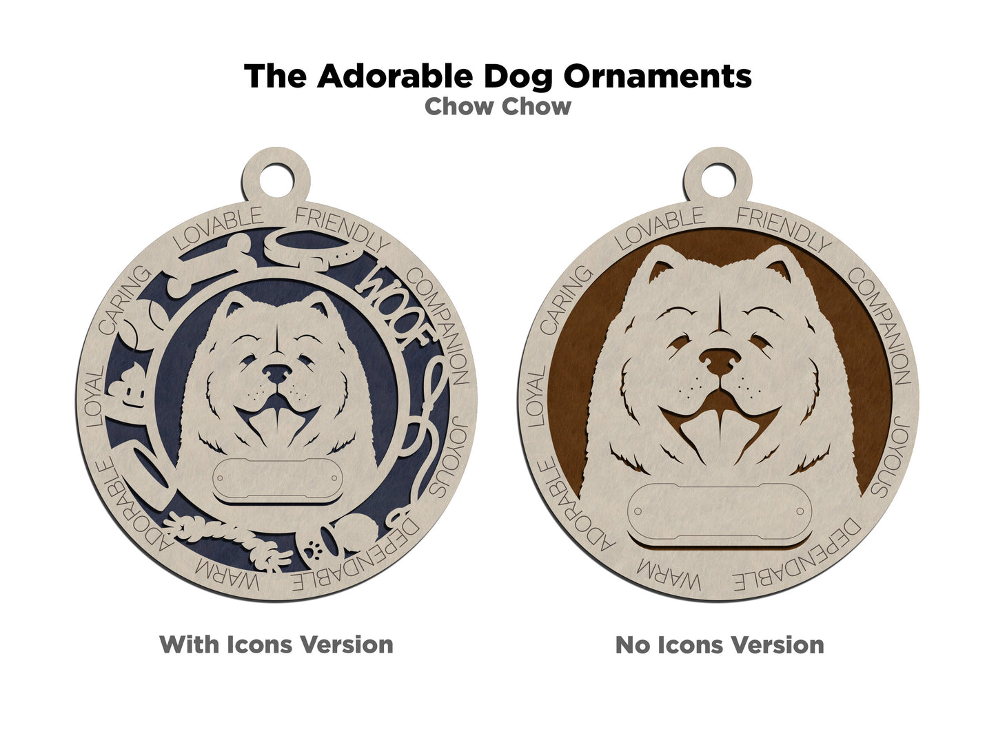 Personalized 3" Round Wooden Dog Christmas Ornament - Dalmatian Chow Chow Design - Customizable Name & Text - Handcrafted in USA - 2 Layer Laser Cut - Choose Background Color or Print - Pet Gift