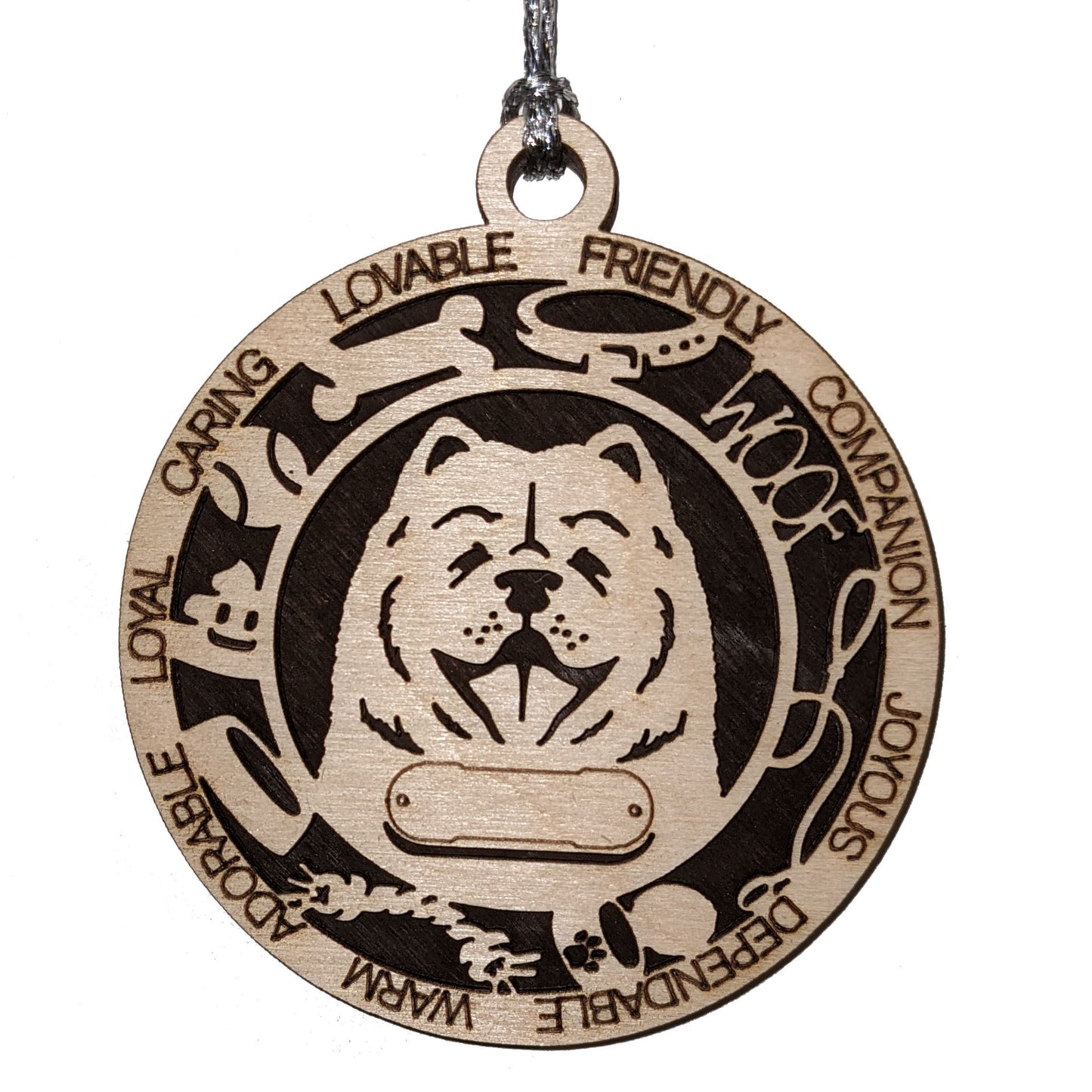 Personalized 3" Round Wooden Dog Christmas Ornament - Dalmatian Chow Chow Design - Customizable Name & Text - Handcrafted in USA - 2 Layer Laser Cut - Choose Background Color or Print - Pet Gift