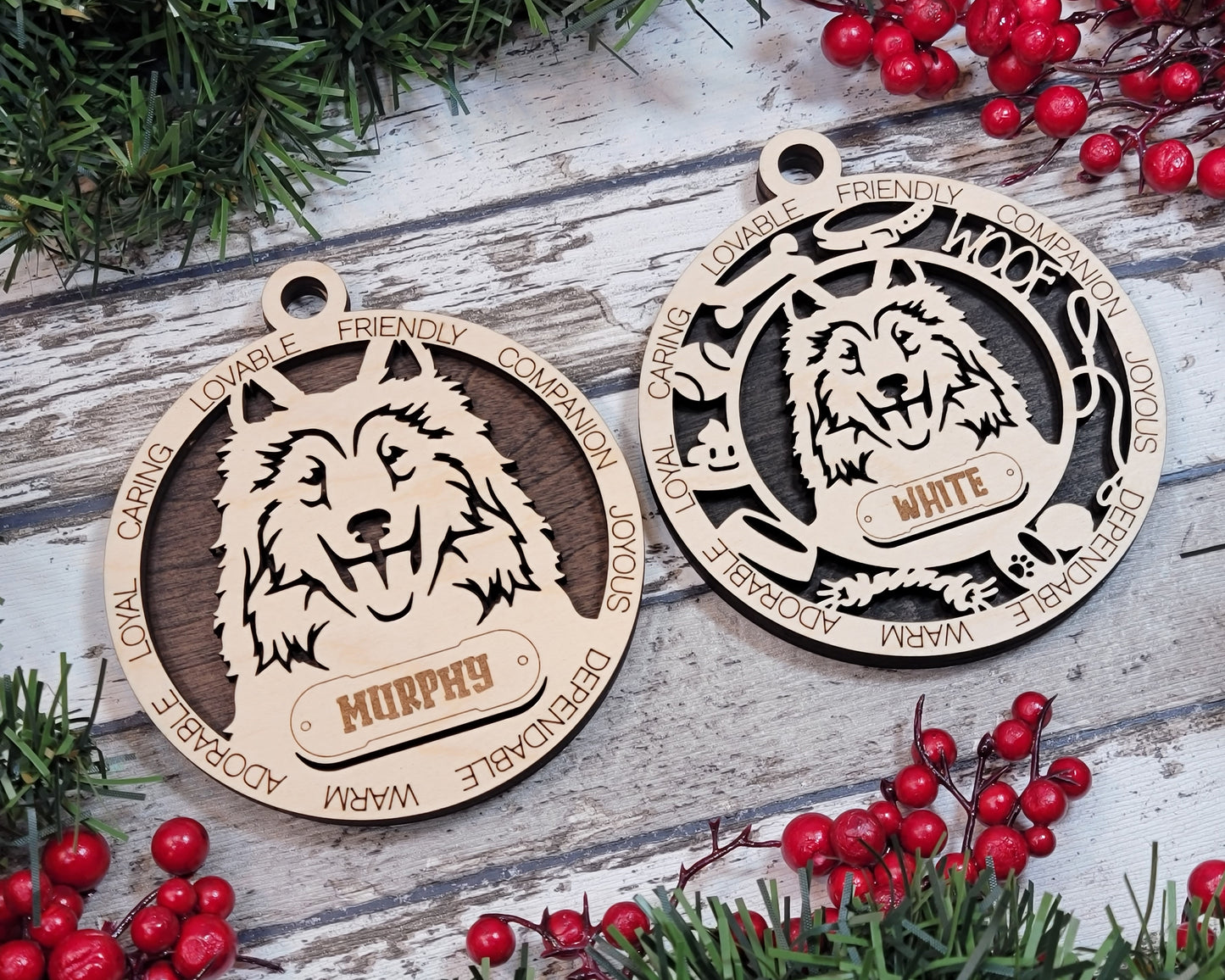 Personalized Collie Dog Christmas Ornament - 3" Round, 2-Layer Laser Cut Wood - Customizable Name Tag & Text - Handcrafted in USA - Choose Colorful Backgrounds - Perfect Holiday Pet Gift!