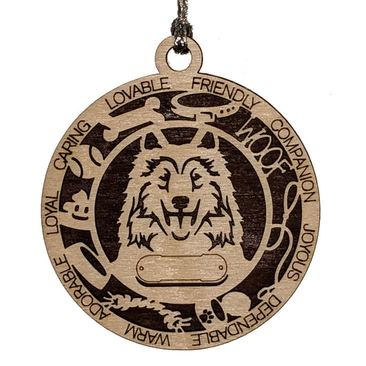 Personalized Collie Dog Christmas Ornament - 3" Round, 2-Layer Laser Cut Wood - Customizable Name Tag & Text - Handcrafted in USA - Choose Colorful Backgrounds - Perfect Holiday Pet Gift!