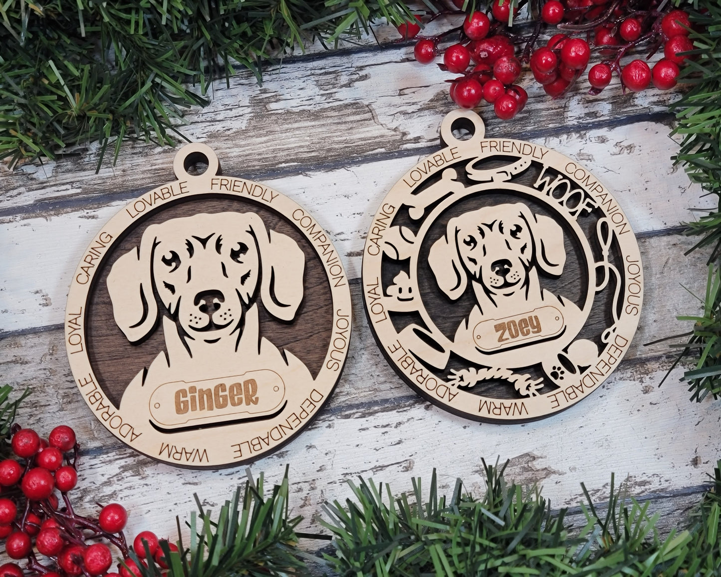 Personalized 3" Round Wooden Christmas Ornament - Short Hair Dachshund Dog Theme - Customizable Name Tag & Text - Handcrafted in USA - Choose Colorful Backgrounds - Perfect Holiday Gift!
