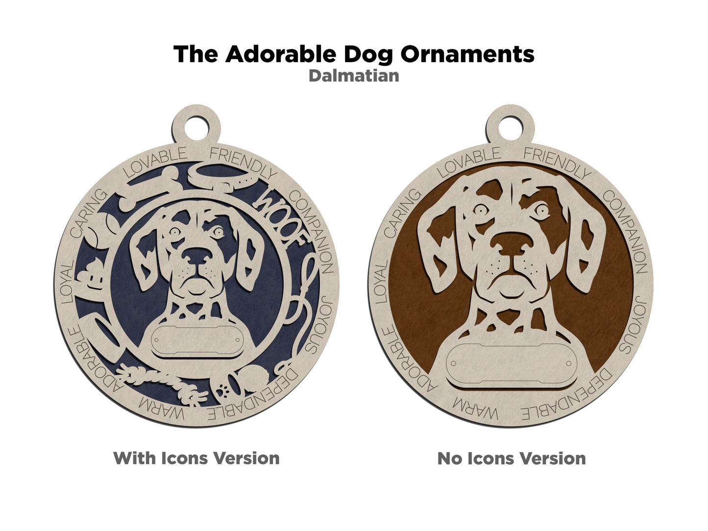 Personalized Dalmatian Dog Christmas Ornament, 3" Round Laser Cut, 2-Layer Wooden Design, Customizable Name Tag & Text, Handcrafted in USA, Choose Background Color or Print, Perfect Holiday Gift