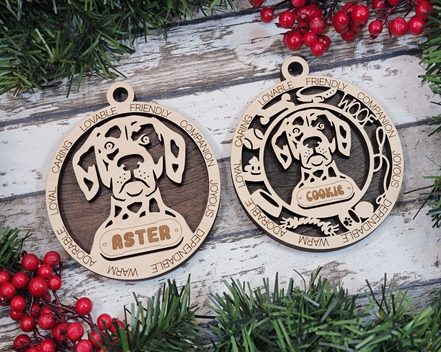 Personalized Dalmatian Dog Christmas Ornament, 3" Round Laser Cut, 2-Layer Wooden Design, Customizable Name Tag & Text, Handcrafted in USA, Choose Background Color or Print, Perfect Holiday Gift