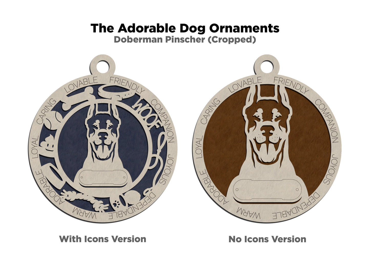 Personalized 3" Round Wooden Doberman Pinscher Christmas Ornament, Customizable Dog Name & Text, 2-Layer Laser Cut Design, Natural Wood & Color Options, Handcrafted in USA, Perfect Holiday Gift
