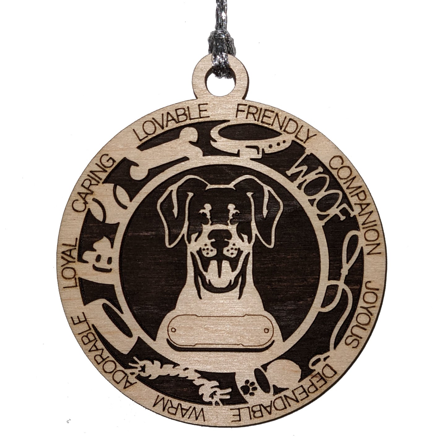 Personalized 3" Round Wooden Doberman Pinscher Christmas Ornament, Handcrafted in USA, Customizable Text & Dog Name, 2-Layer Design, Natural Wood & Colorful Background Options, Uncropped Ears