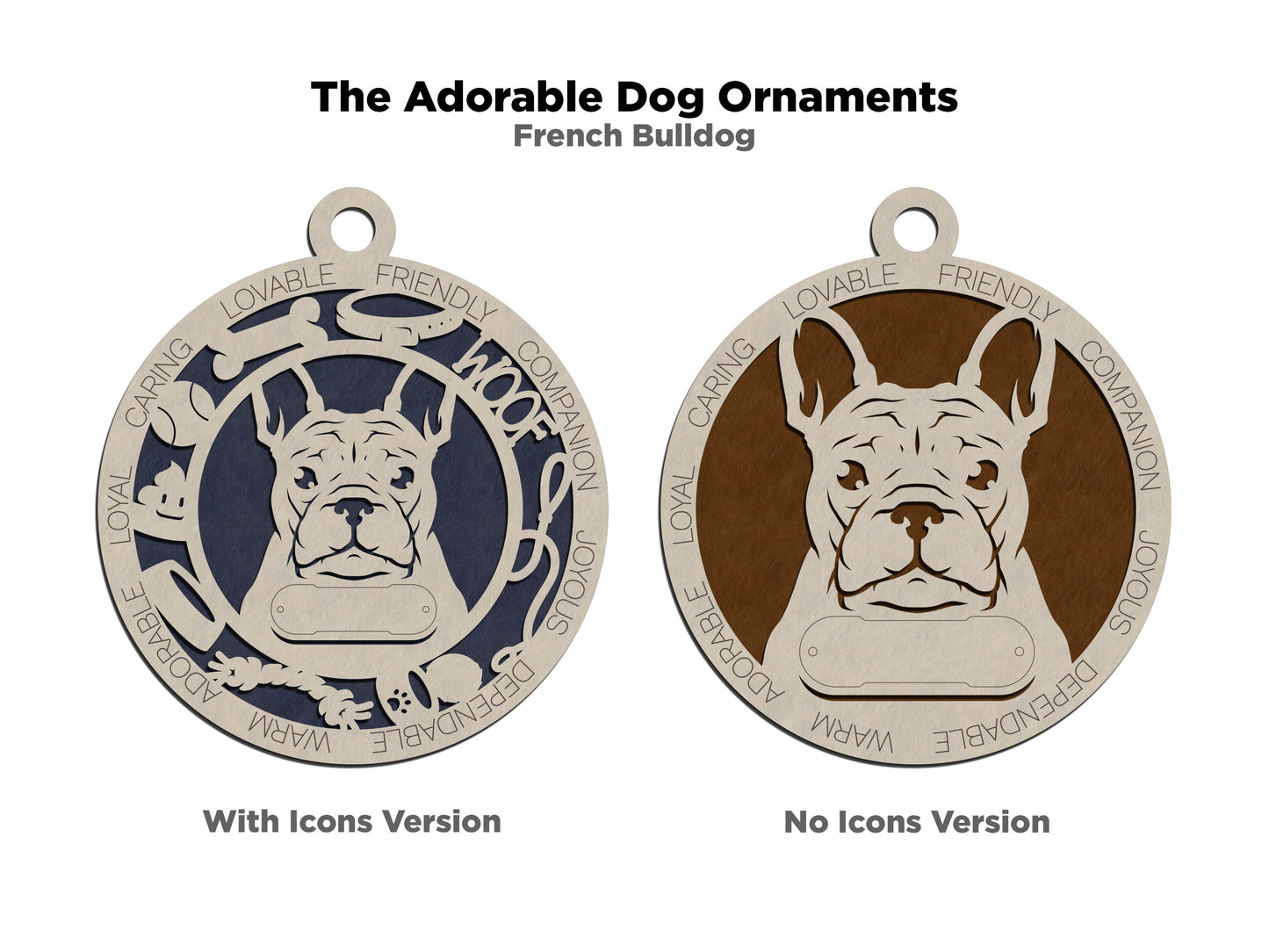 Personalized French Bulldog Christmas Ornament - 3" Round, 2-Layer Laser Cut Wood - Custom Dog Name & Text - Handcrafted in USA - Choose Colorful Backgrounds - Perfect Holiday Gift for Pet Lovers