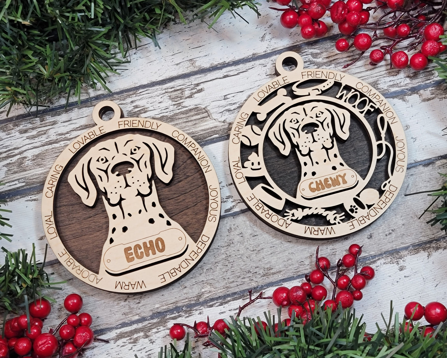 Personalized 3" Round Wooden Dog Christmas Ornament - German Shorthaired Pointer Design - Customizable Name & Text - Handcrafted in USA - Choose Colorful Background - Perfect Holiday Gift!
