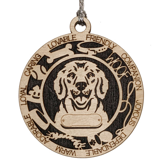 Personalized Golden Retriever Dog Christmas Ornament, 3" Round, 2-Layer Laser Cut Wood, Customizable Name Tag & Text, Handcrafted in USA, Choose Colorful Background, Perfect Holiday Gift!