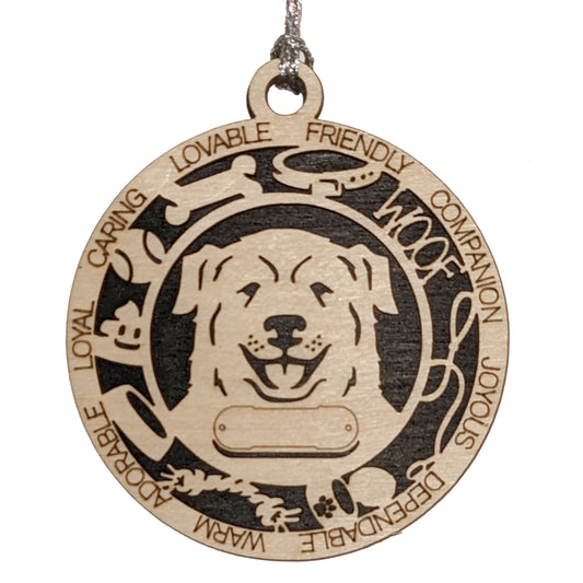 Personalized Great Pyrenees Dog Christmas Ornament, 3" Round, 2-Layer Laser Cut Wood, Customizable Name & Text, Handcrafted in USA, Choose Background Color/Print, Perfect Holiday Gift!