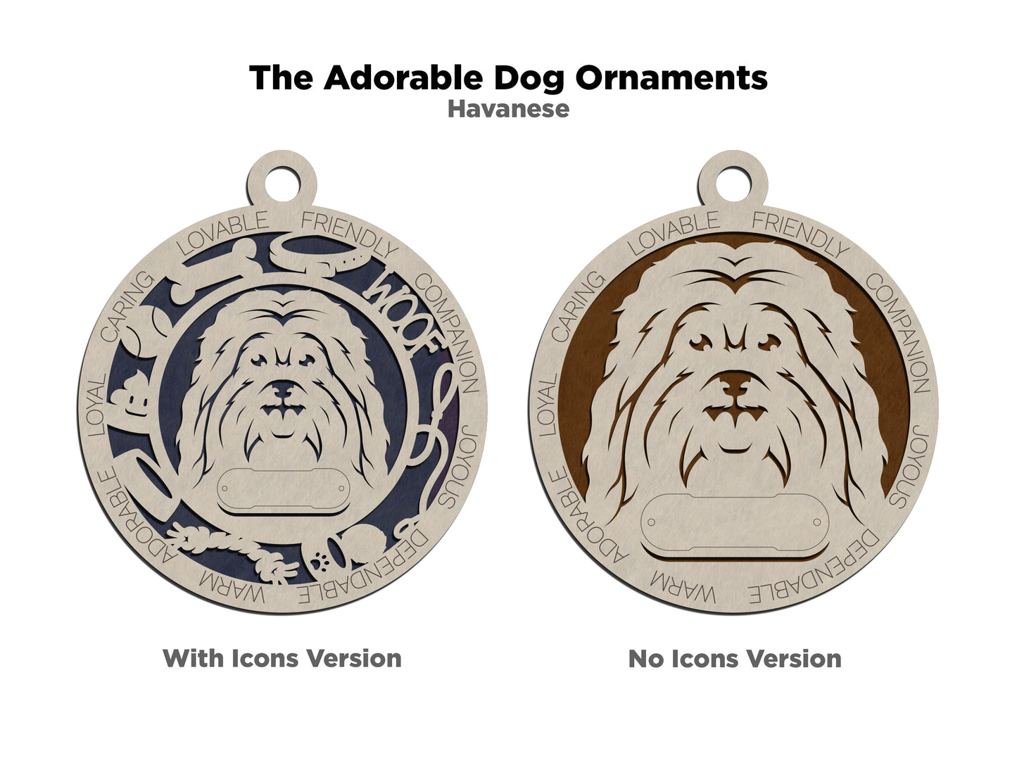 Personalized 3" Round Wooden Havanese Dog Christmas Ornament, 2 Layer Laser Cut, Customizable Name Tag & Text, Handcrafted in USA, Choose Colorful Background, Perfect Holiday Gift for Pet Lovers