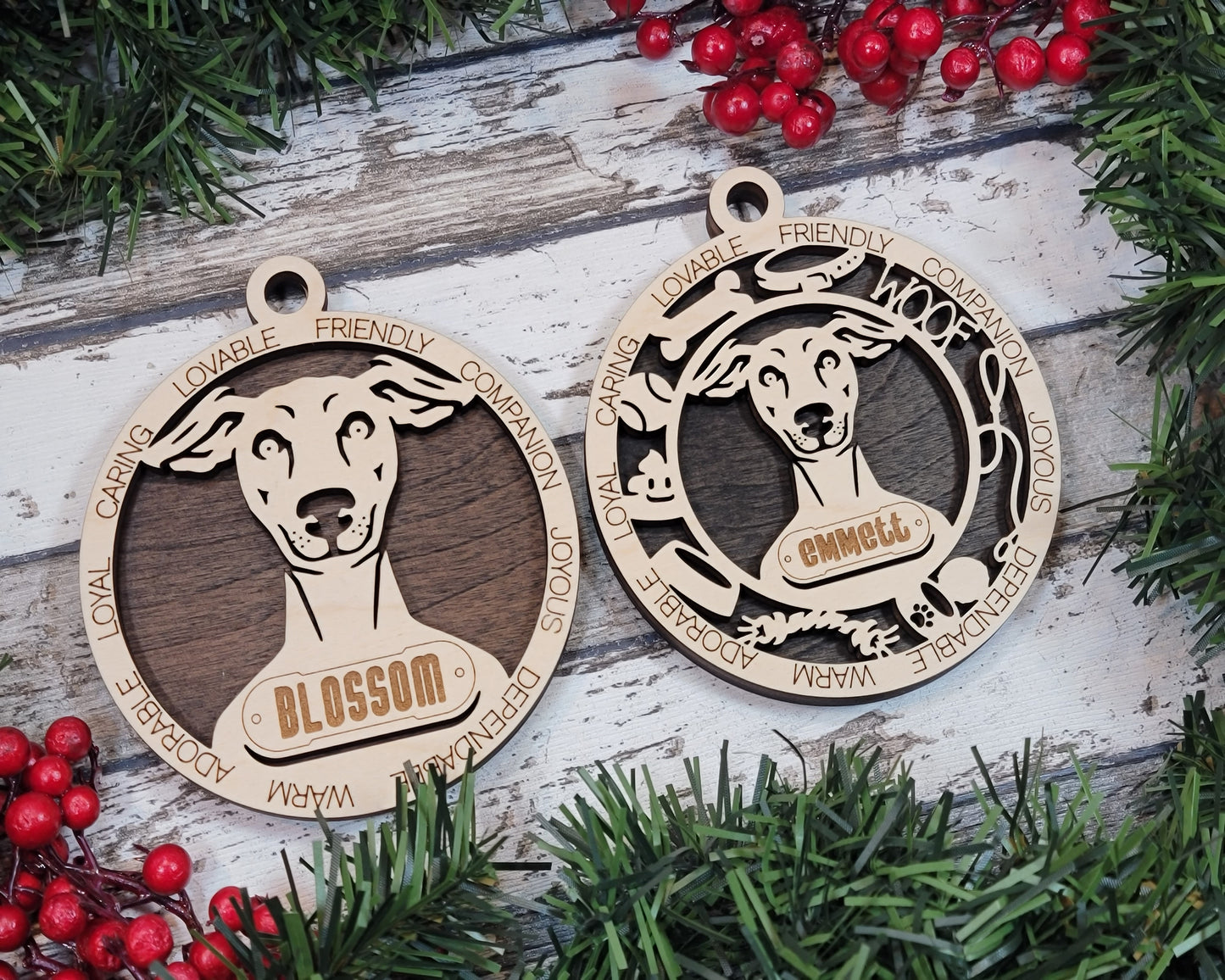 Personalized Italian Greyhound Dog Christmas Ornament, 3" Round, 2-Layer Laser Cut Wood, Customizable Name & Text, Handcrafted in USA, Choose Background Color, Perfect Holiday Gift for Pet Lovers
