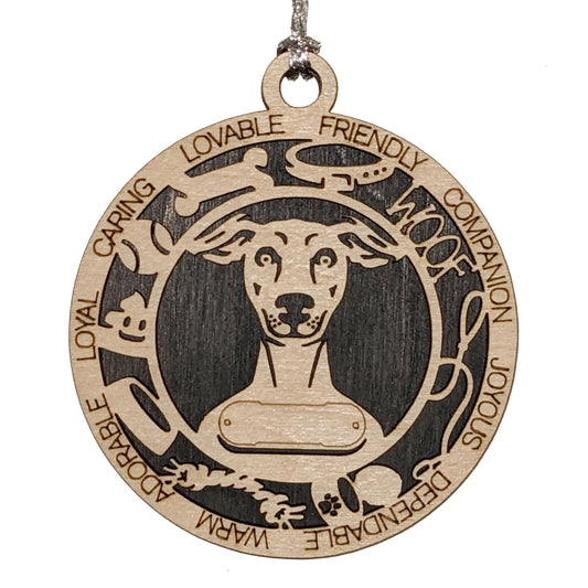 Personalized Italian Greyhound Dog Christmas Ornament, 3" Round, 2-Layer Laser Cut Wood, Customizable Name & Text, Handcrafted in USA, Choose Background Color, Perfect Holiday Gift for Pet Lovers