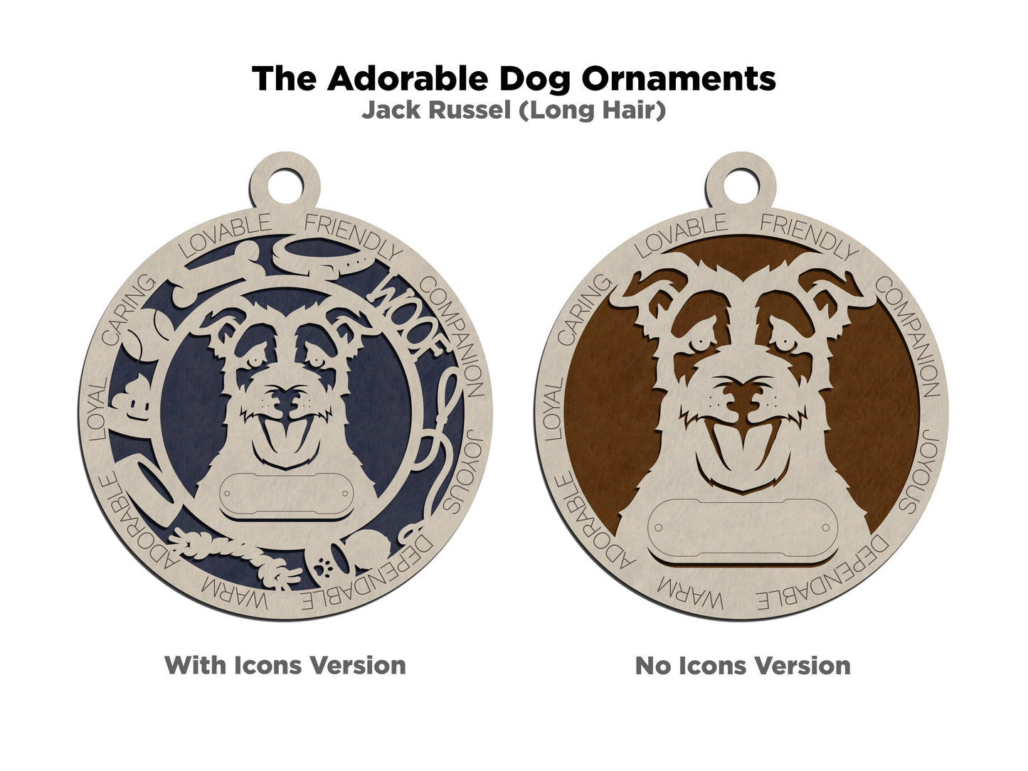 Personalized 3" Round Wooden Christmas Ornament - Long Hair Jack Russell Dog Theme - Customizable Name Tag & Text - Handcrafted in USA - Choose Colorful Backgrounds - Perfect Holiday Gift!