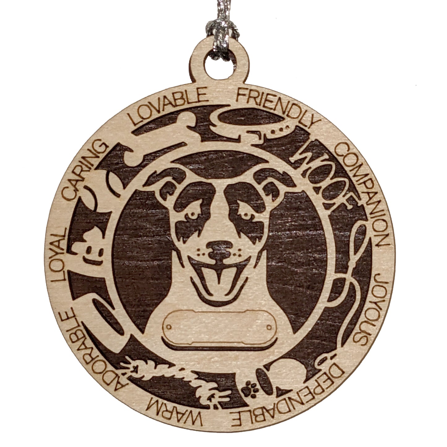 Personalized 3" Round Wooden Dog Christmas Ornament - Short Hair Jack Russell Design - Customizable Name & Text - 2 Layer Laser Cut - Handcrafted in USA - Choose Background Color or Print