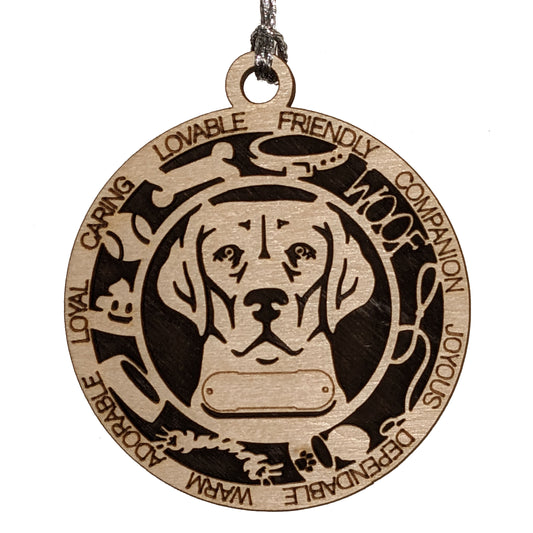 Personalized Labrador Retriever Christmas Ornament - 3" Round, 2-Layer Laser Cut Wood - Custom Dog Name & Text - Handcrafted in USA - Choose Colorful Backgrounds - Perfect Holiday Gift for Pet Lovers