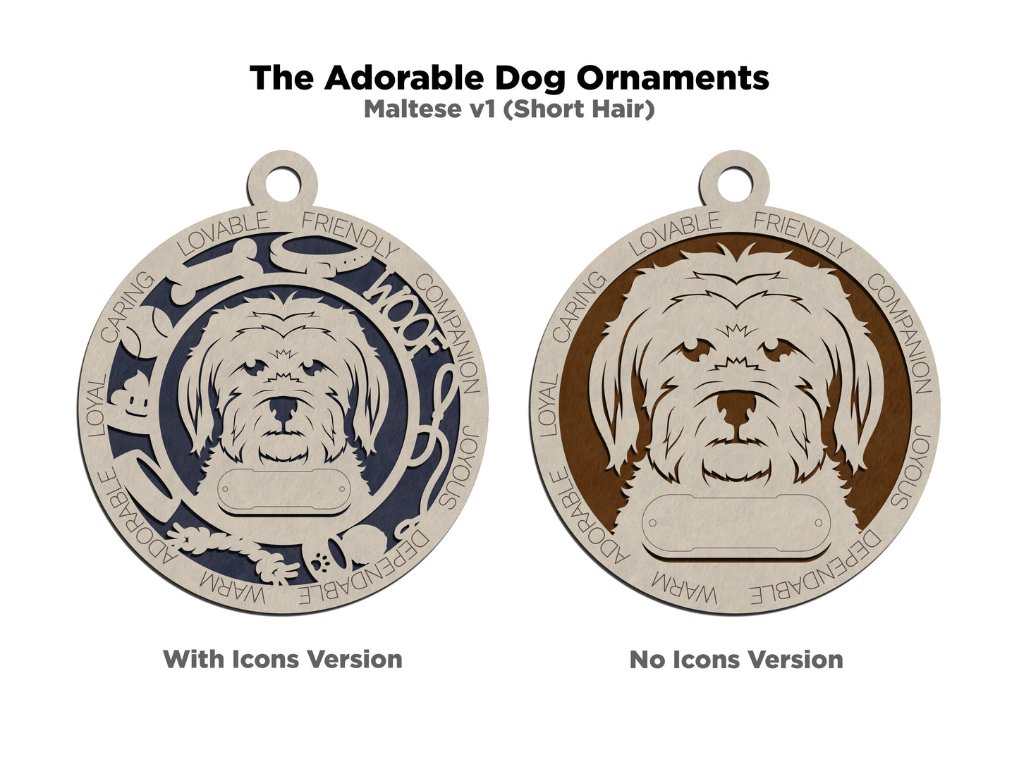 Personalized 3" Round Wooden Dog Christmas Ornament - Short Hair Maltese Design - Customizable Name Tag & Text - Handcrafted in USA - Choose Colorful Backgrounds - Perfect Holiday Gift!