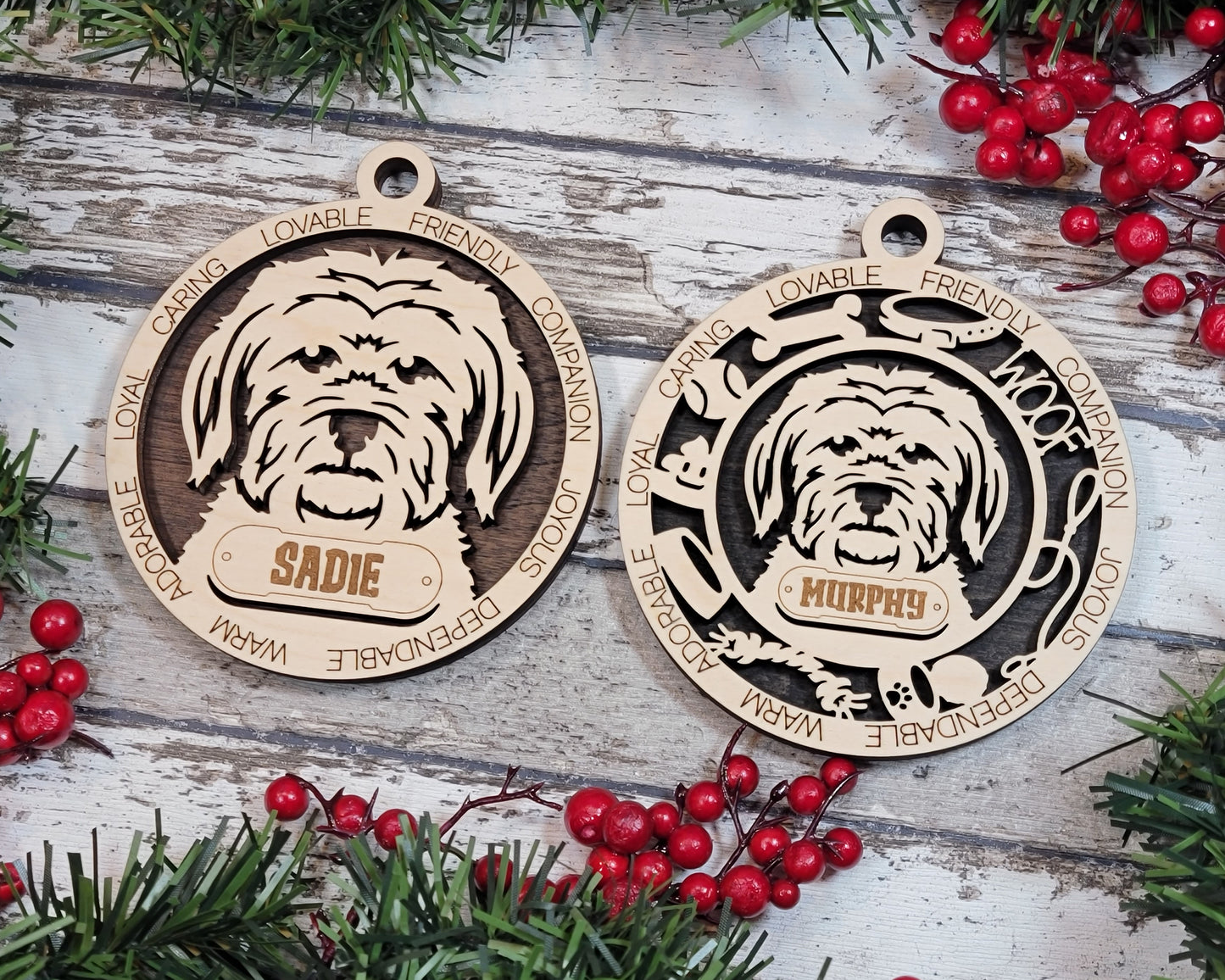 Personalized 3" Round Wooden Dog Christmas Ornament - Short Hair Maltese Design - Customizable Name Tag & Text - Handcrafted in USA - Choose Colorful Backgrounds - Perfect Holiday Gift!