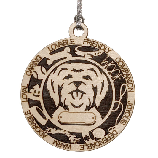 Personalized 3" Round Wooden Dog Christmas Ornament - Customizable Short Hair Maltese Design - Handcrafted in USA - Choose Background Color - Add Dog's Name & Text - Perfect Holiday Gift!