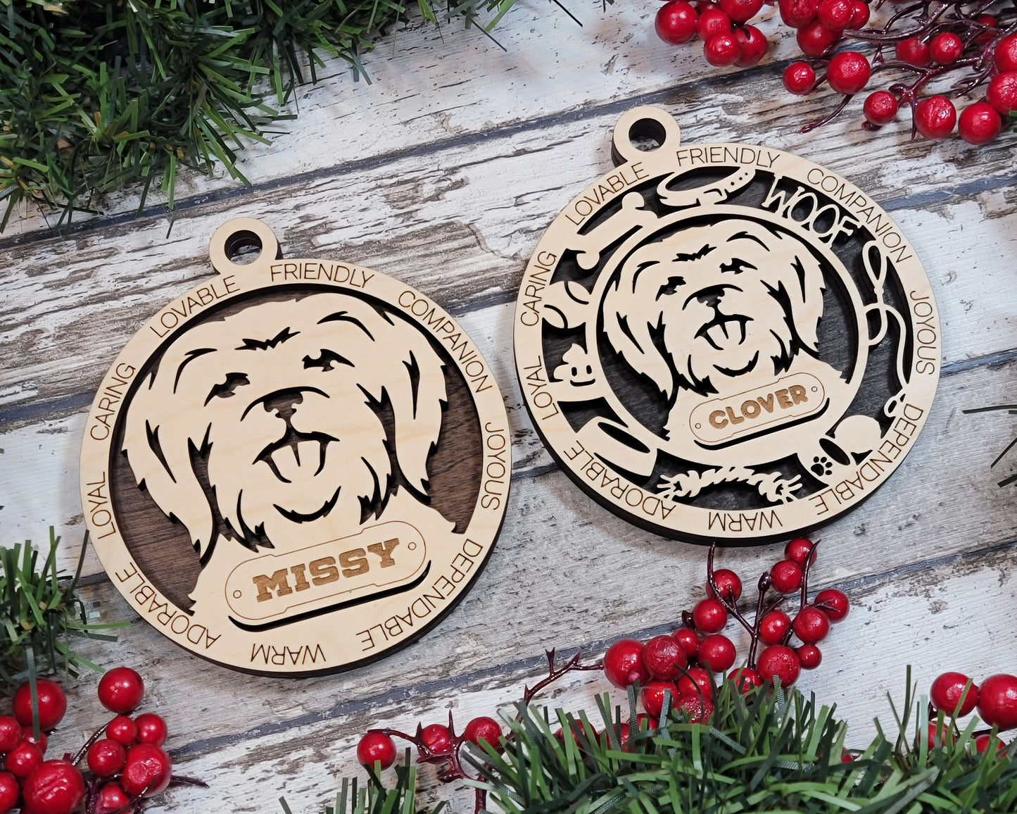 Personalized 3" Round Wooden Dog Christmas Ornament - Customizable Short Hair Maltese Design - Handcrafted in USA - Choose Background Color - Add Dog's Name & Text - Perfect Holiday Gift!
