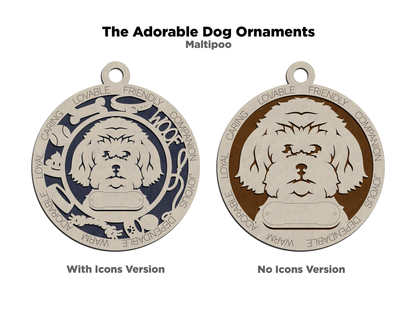 Personalized 3" Round Wooden Maltipoo Dog Christmas Ornament, 2-Layer Laser Cut Design, Customizable Name Tag & Text, Handcrafted in USA, Choose Background Color or Print, Perfect Holiday Gift