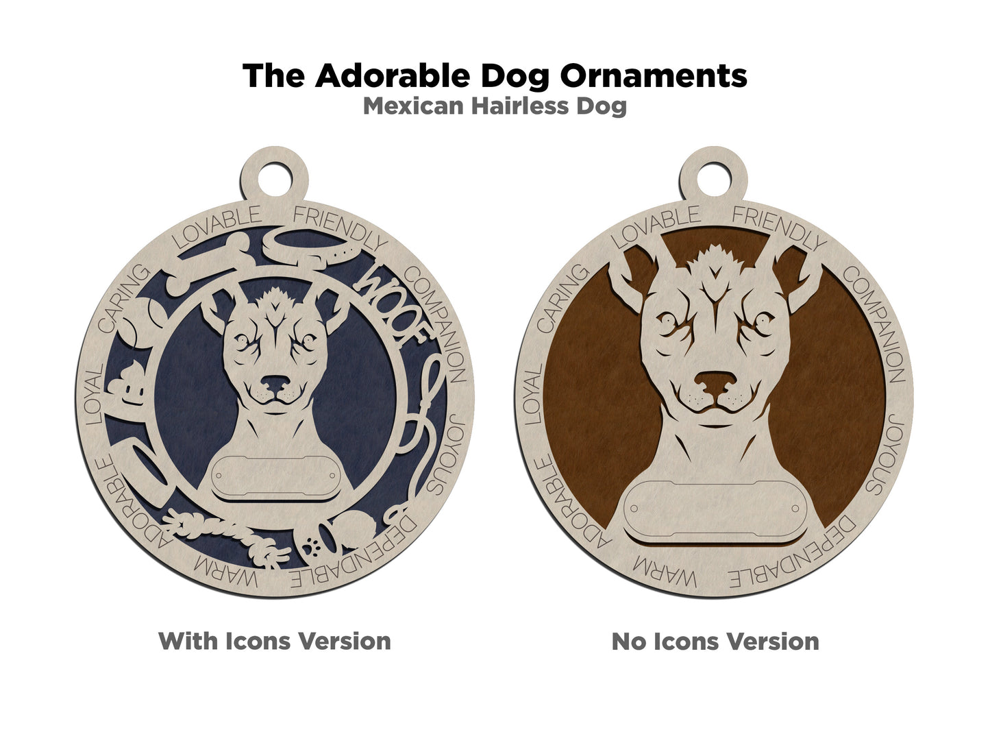 Personalized 3" Round Wooden Dog Christmas Ornament - Mexican Hairless Design - Customizable Name Tag & Text - Handcrafted in USA - Choose Colorful Backgrounds - Perfect Holiday Gift for Pet Lovers