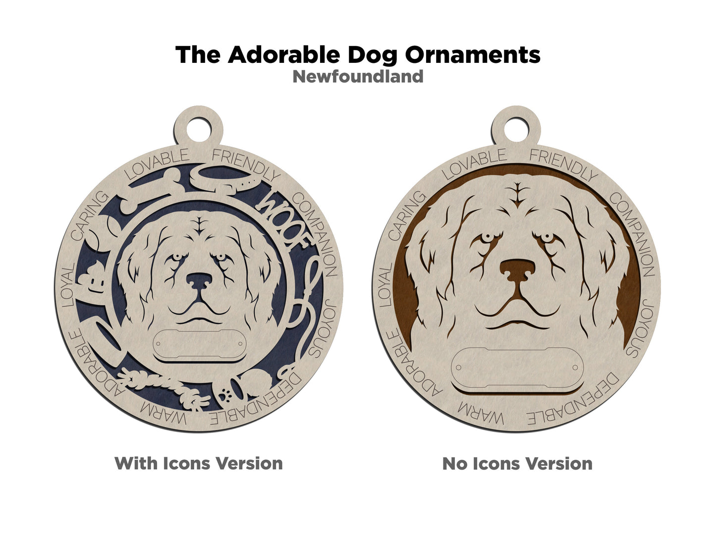 Personalized 3" Round Wooden Newfoundland Dog Christmas Ornament, 2-Layer Laser Cut Design, Customizable Name Tag & Text, Handcrafted in USA, Choose Colorful Backgrounds, Perfect Holiday Gift!