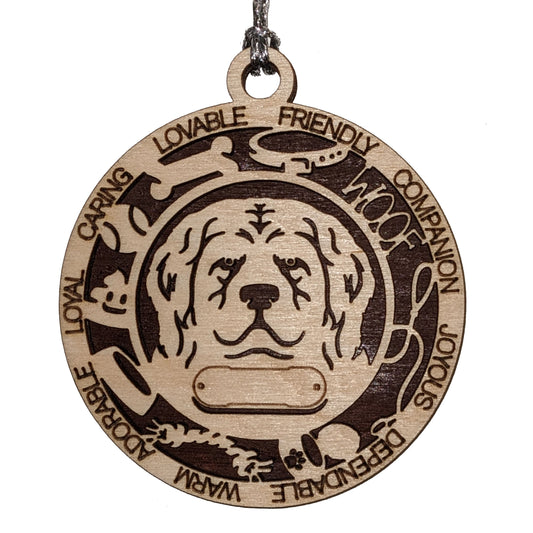 Personalized 3" Round Wooden Newfoundland Dog Christmas Ornament, 2-Layer Laser Cut Design, Customizable Name Tag & Text, Handcrafted in USA, Choose Colorful Backgrounds, Perfect Holiday Gift!