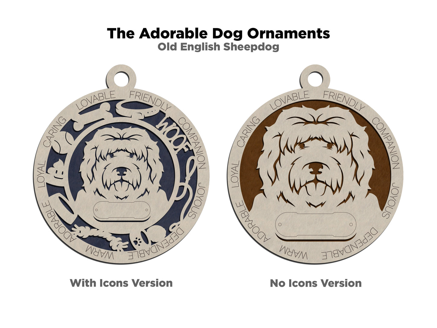 Personalized Old English Sheepdog Christmas Ornament, 3" Round Laser Cut, 2-Layer Wooden Design, Custom Dog Name & Text, Handcrafted in USA, Natural Wood & Color Options, Perfect Holiday Gift