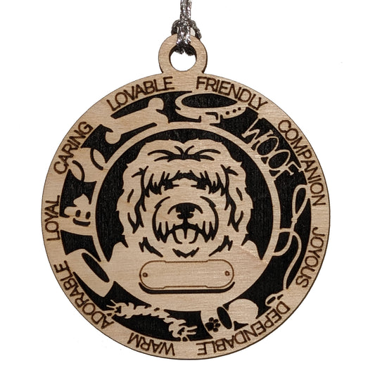 Personalized Old English Sheepdog Christmas Ornament, 3" Round Laser Cut, 2-Layer Wooden Design, Custom Dog Name & Text, Handcrafted in USA, Natural Wood & Color Options, Perfect Holiday Gift