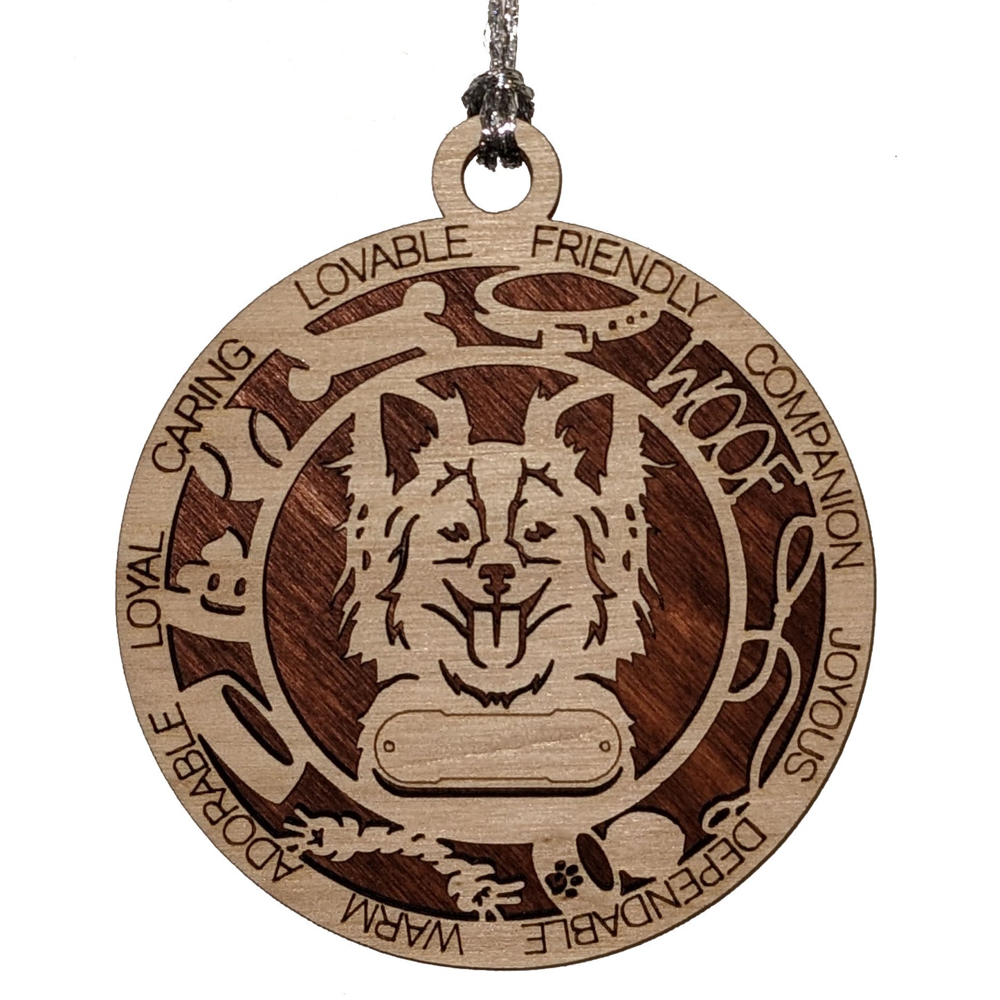 Personalized Papillon Dog Christmas Ornament - 3" Round, 2-Layer Laser Cut Wood - Customizable Name & Text - Handcrafted in USA - Choose Background Color/Print - Perfect Holiday Gift!
