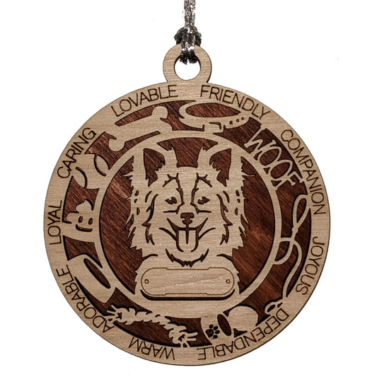 Personalized Papillon Dog Christmas Ornament - 3" Round, 2-Layer Laser Cut Wood - Customizable Name & Text - Handcrafted in USA - Choose Background Color/Print - Perfect Holiday Gift!