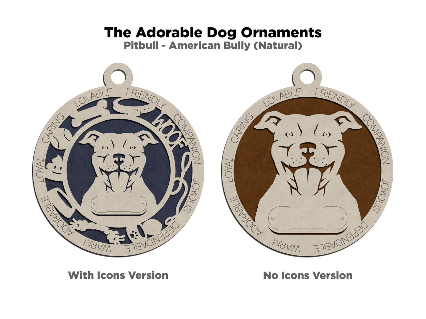 Personalized 3" Round Wooden Pitbull Christmas Ornament - Customizable Dog Name & Text - 2 Layer Laser Cut Design - Natural Wood & Color Options - Handcrafted in USA - Perfect Holiday Gift!