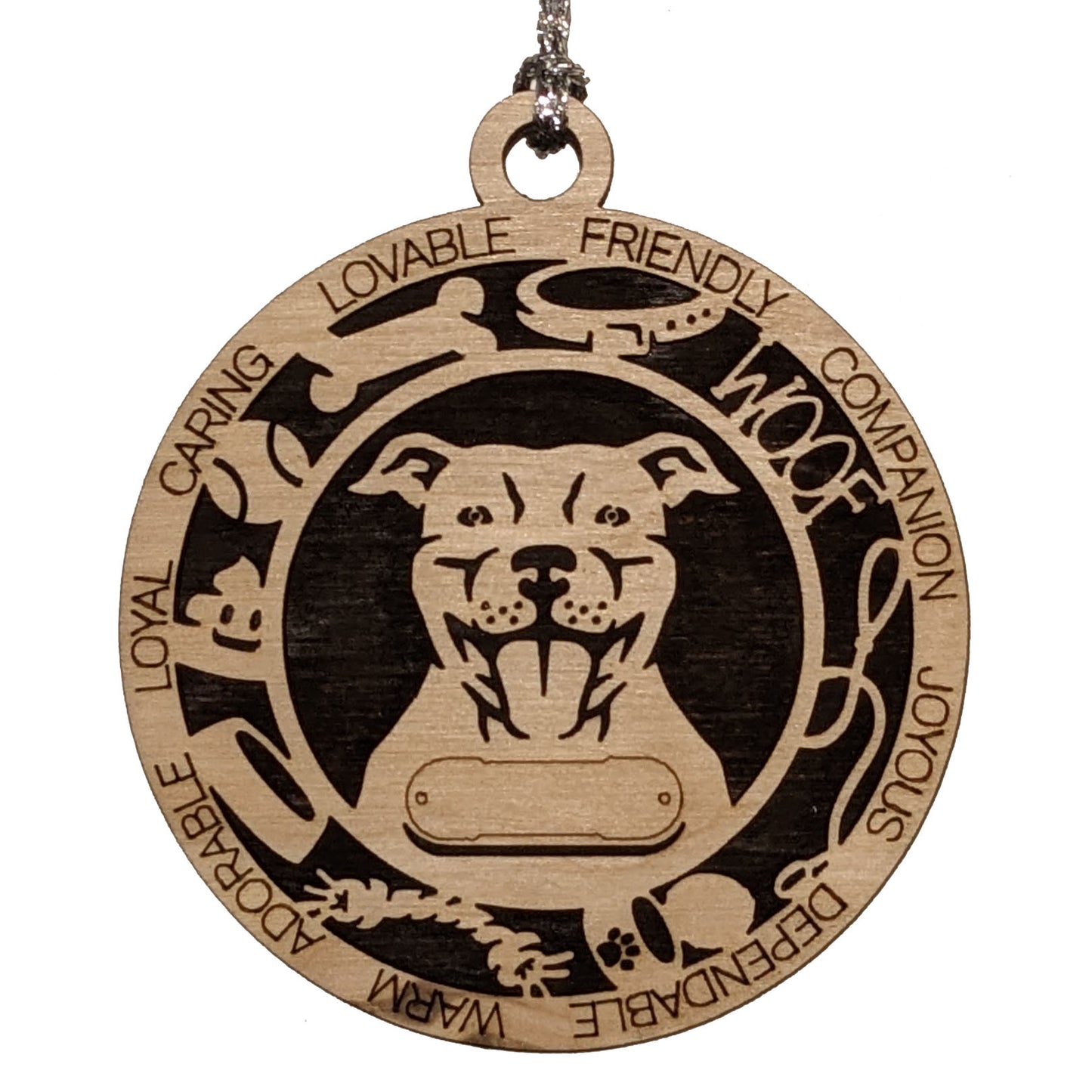 Personalized 3" Round Wooden Pitbull Christmas Ornament - Customizable Dog Name & Text - 2 Layer Laser Cut Design - Natural Wood & Color Options - Handcrafted in USA - Perfect Holiday Gift!