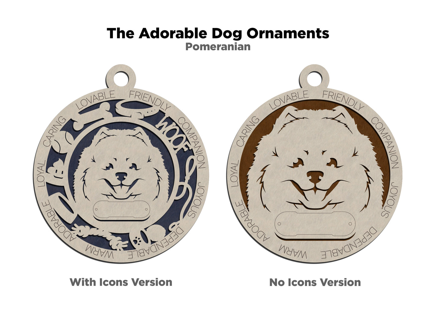 Personalized Pomeranian Dog Christmas Ornament, 3" Round Laser Cut, 2-Layer Wooden Design, Customizable Name Tag & Text, Handcrafted in USA, Natural Wood & Color Options, Perfect Holiday Gift