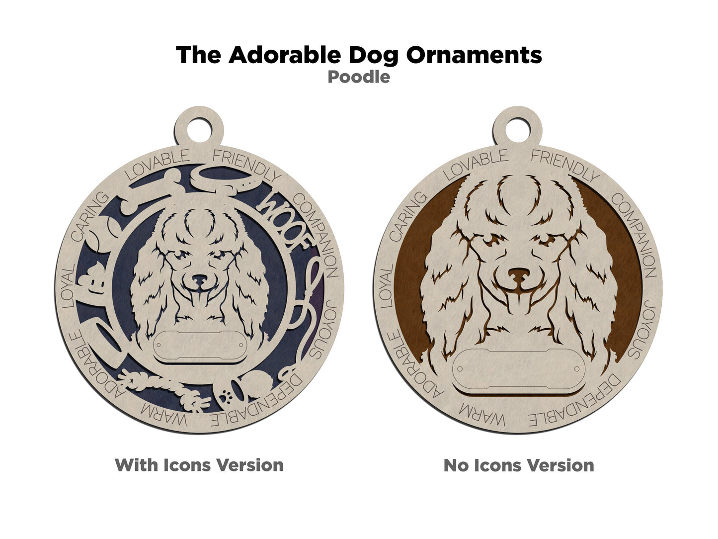 Personalized 3" Round Wooden Poodle Dog Christmas Ornament, 2-Layer Laser Cut Design, Customizable Name Tag & Text, Handcrafted in USA, Choose Colorful Backgrounds, Perfect Holiday Gift!