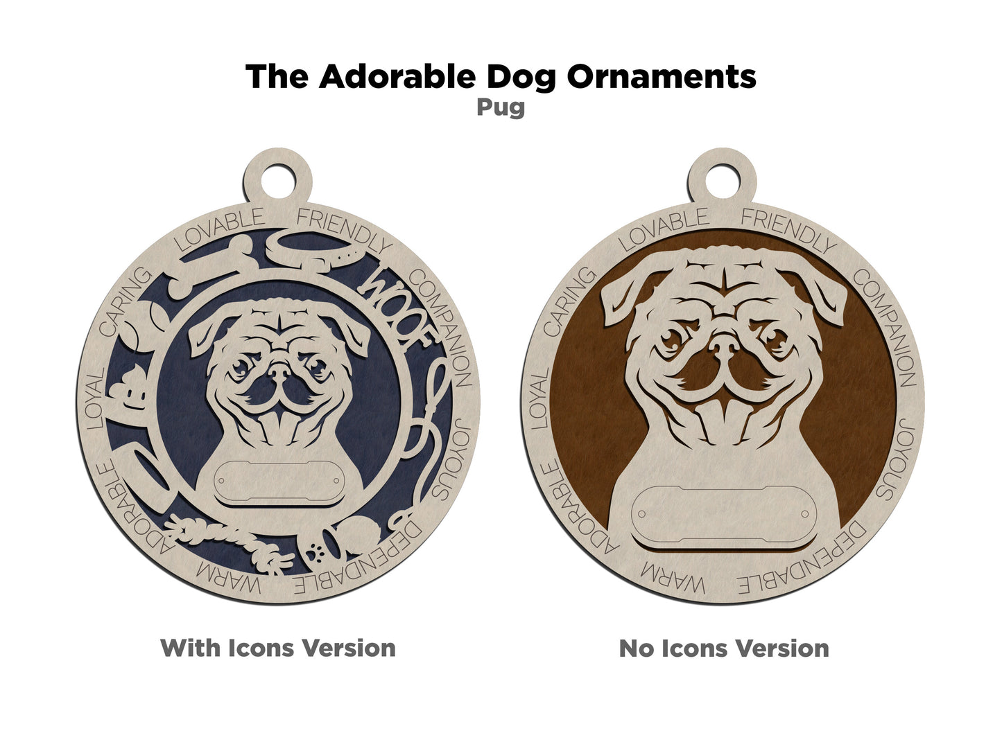 Personalized Puggle Dog Christmas Ornament - 3" Round, 2-Layer Laser Cut Wood - Customizable Name & Text - Handcrafted in USA - Choose Background Color/Print - Perfect Holiday Gift for Dog Lovers