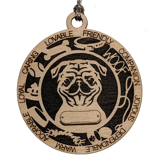 Personalized Puggle Dog Christmas Ornament - 3" Round, 2-Layer Laser Cut Wood - Customizable Name & Text - Handcrafted in USA - Choose Background Color/Print - Perfect Holiday Gift for Dog Lovers
