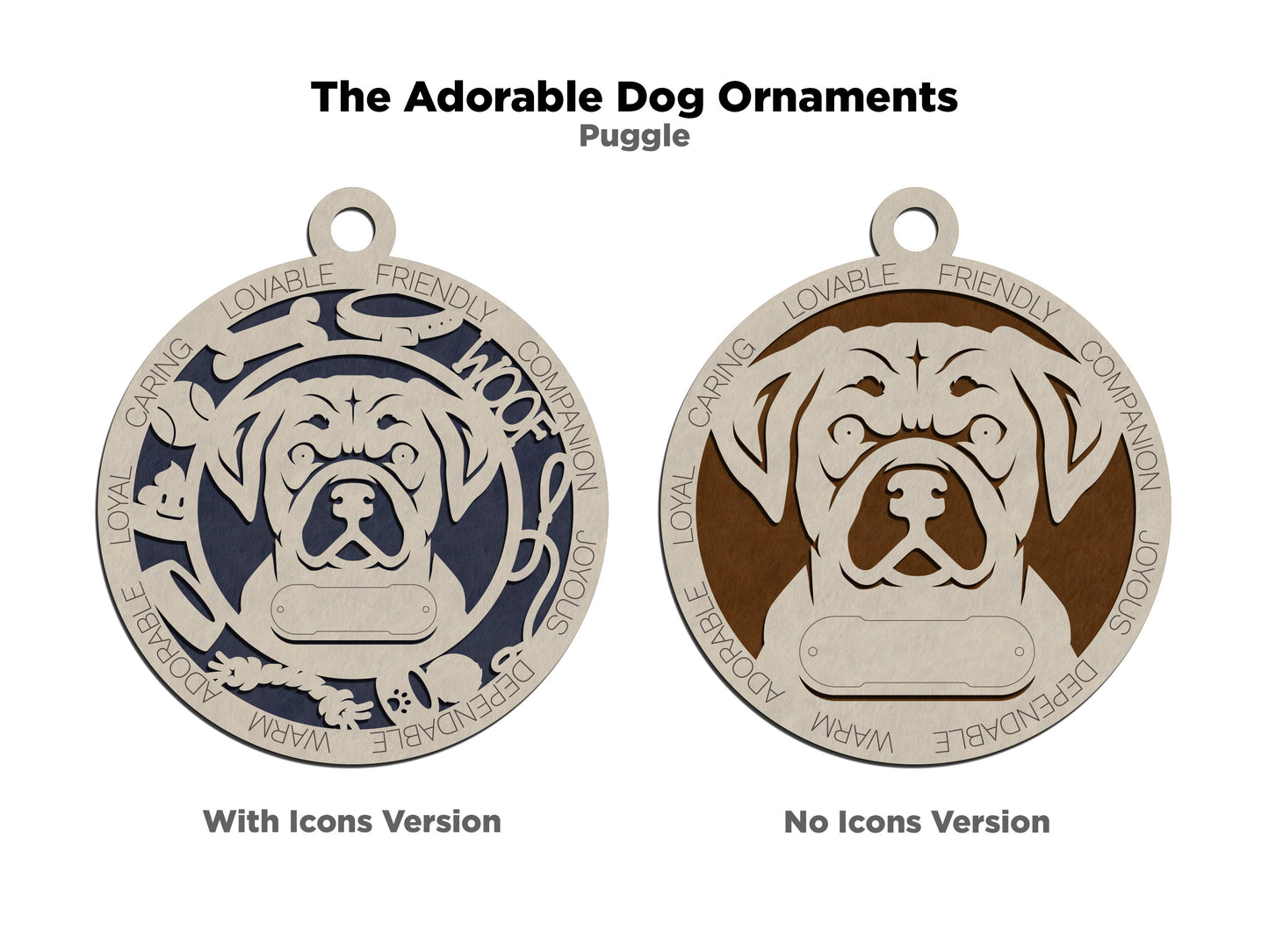 Personalized Puggle Dog Christmas Ornament - 3" Round, 2-Layer Laser Cut Wood - Customizable Name & Text - Handcrafted in USA - Choose Background Color/Print - Perfect Holiday Gift for Dog Lovers