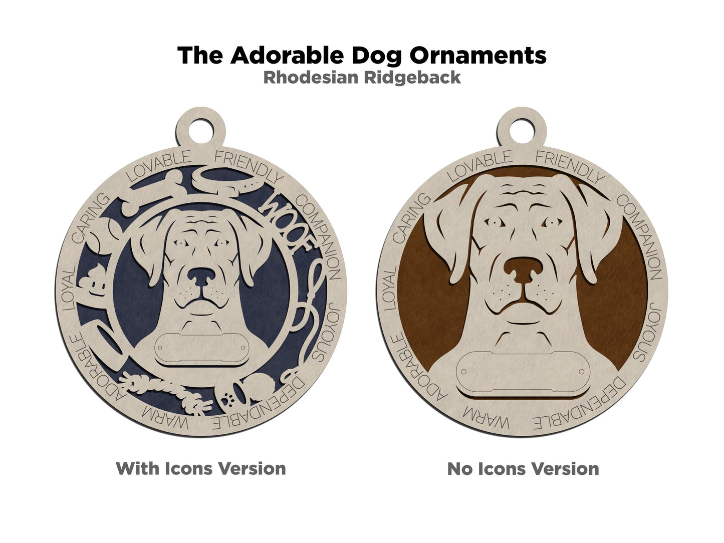 Personalized Rhodesian Ridgeback Dog Christmas Ornament, 3" Round, 2-Layer Laser Cut Wood, Customizable Name Tag & Text, Handcrafted in USA, Choose Background Color, Perfect Holiday Gift!