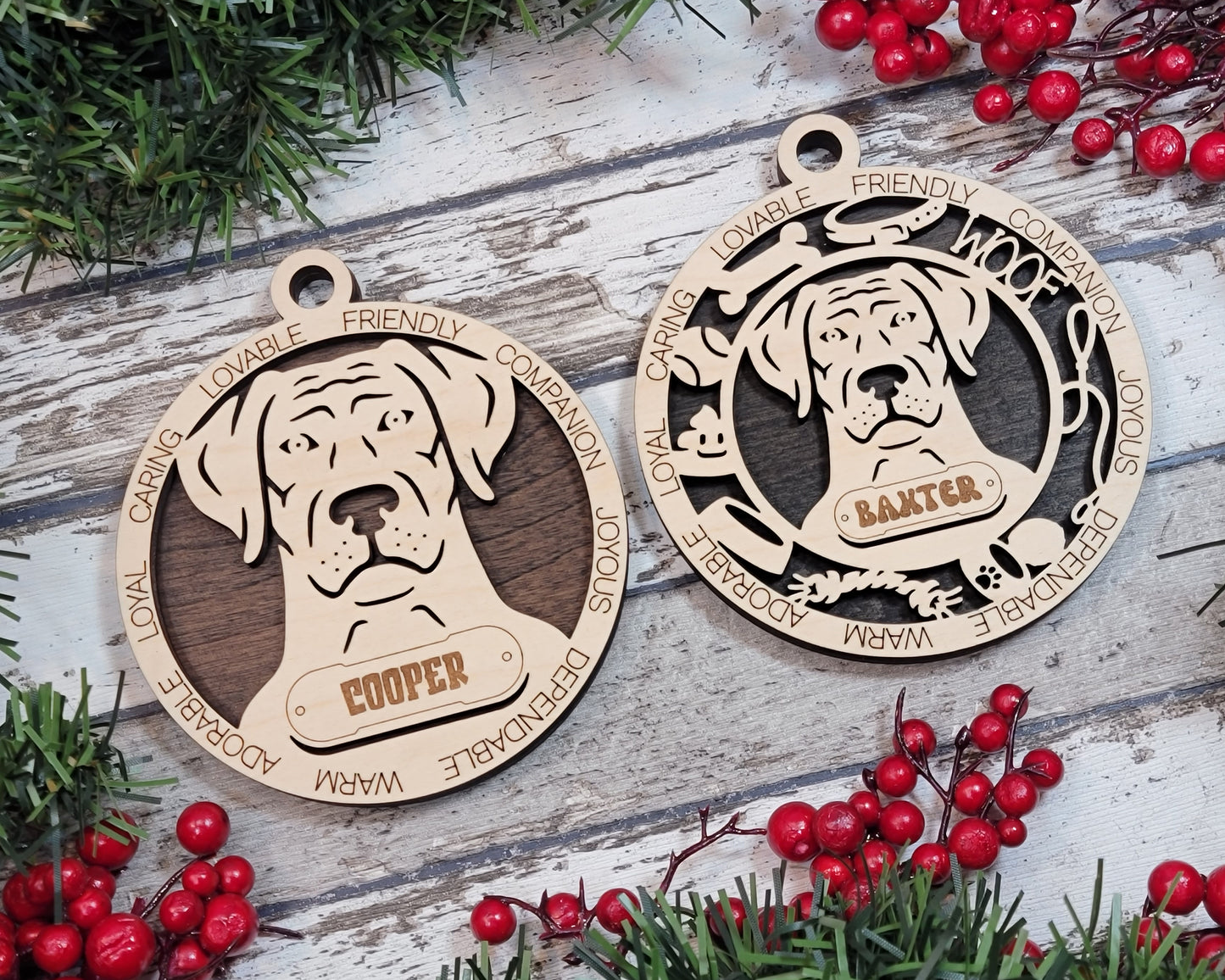 Personalized Rhodesian Ridgeback Dog Christmas Ornament, 3" Round, 2-Layer Laser Cut Wood, Customizable Name Tag & Text, Handcrafted in USA, Choose Background Color, Perfect Holiday Gift!