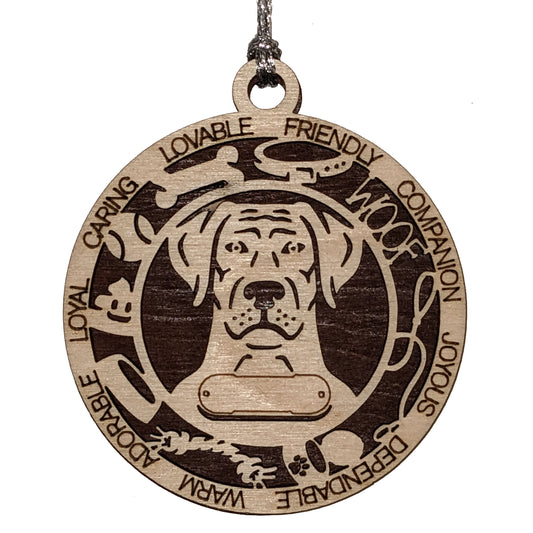 Personalized Rhodesian Ridgeback Dog Christmas Ornament, 3" Round, 2-Layer Laser Cut Wood, Customizable Name Tag & Text, Handcrafted in USA, Choose Background Color, Perfect Holiday Gift!