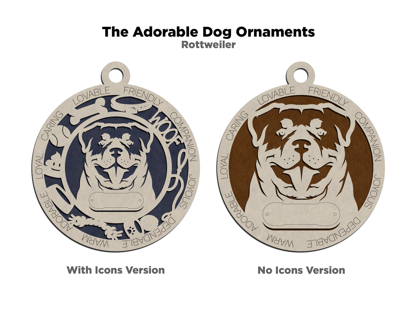 Personalized Rottweiler Dog Christmas Ornament - 3" Round, 2-Layer Laser Cut Wood - Customizable Name & Text - Handcrafted in USA - Choose Background Color/Print - Perfect Holiday Gift!