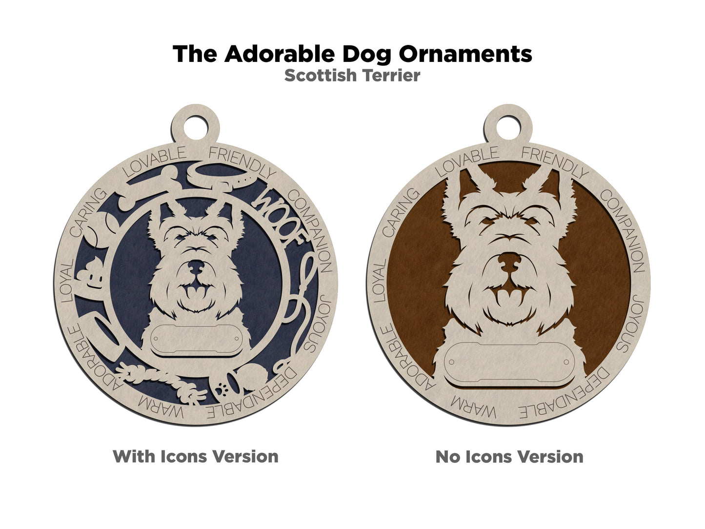 Personalized Scottish Terrier Dog Christmas Ornament, 3" Round, 2-Layer Laser Cut Wood, Customizable Name Tag & Text, Handcrafted in USA, Choose Background Color/Print, Perfect Holiday Gift!