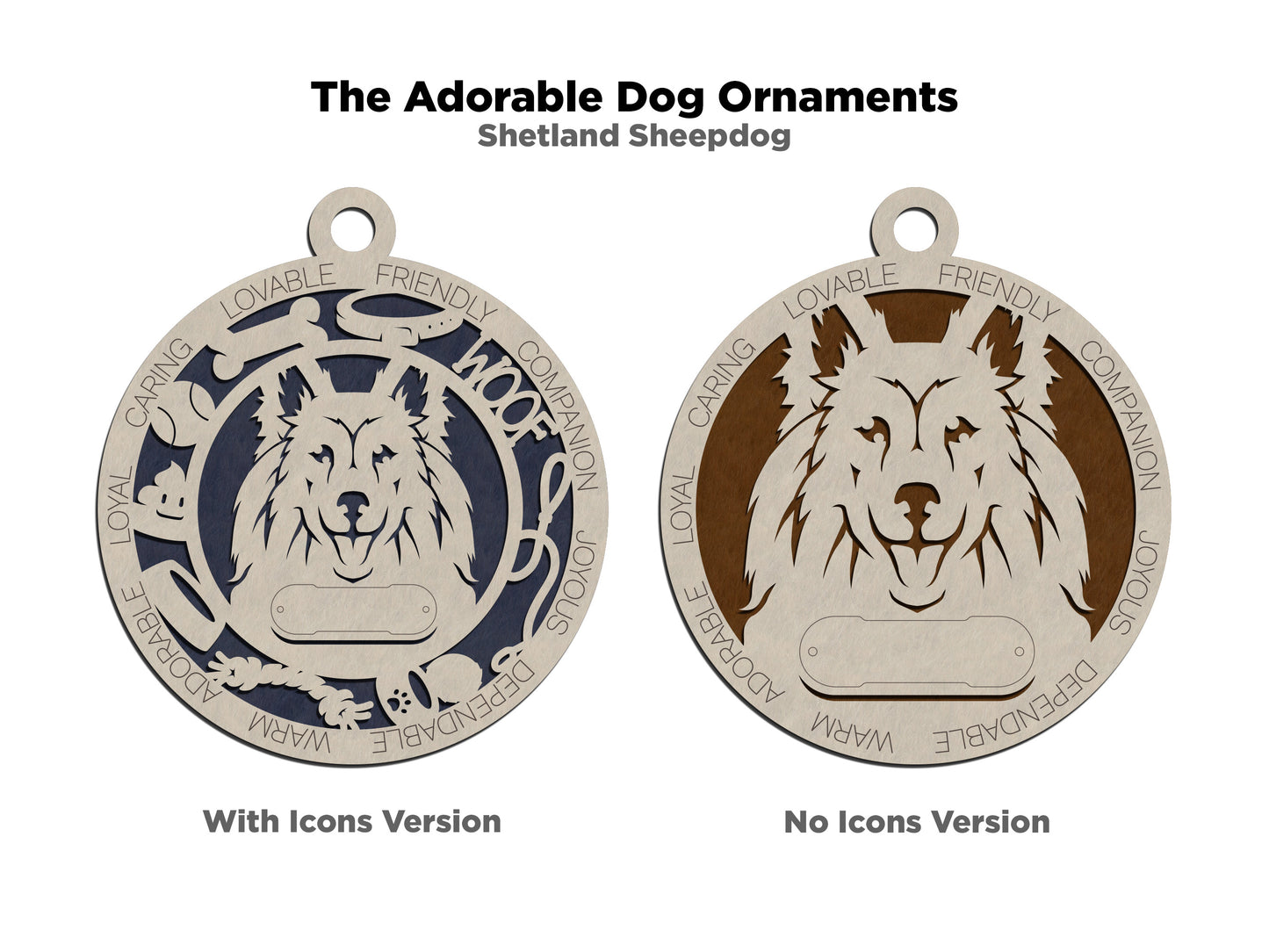 Personalized Shetland Sheepdog Christmas Ornament - 3" Round, 2-Layer Laser Cut Wood - Custom Dog Name & Text - Handcrafted in USA - Choose Background Color/Print - Perfect Holiday Gift!