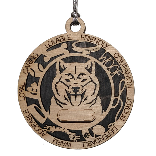 Personalized Shiba Inu Dog Christmas Ornament - 3" Round, 2 Layer Laser Cut Wood - Customizable Name & Text - Handcrafted in USA - Choose Background Color or Print - Perfect Holiday Gift!