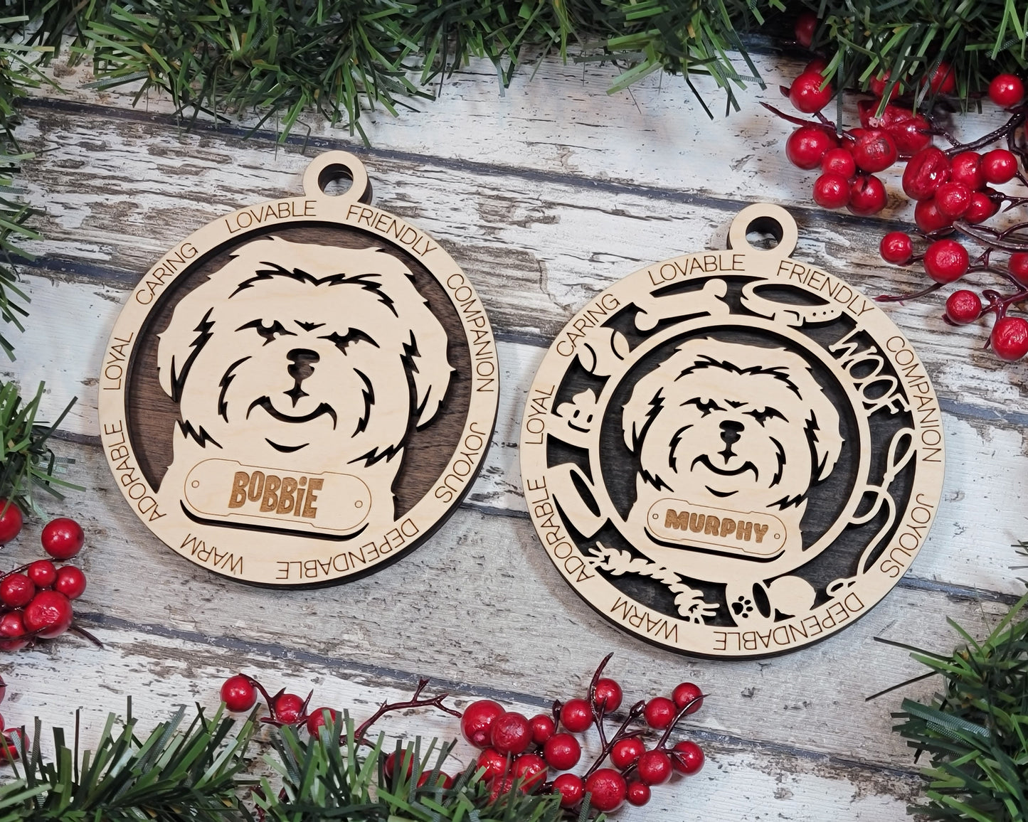 Personalized Shih Tzu Dog Christmas Ornament, 3" Round Laser Cut, 2-Layer Wooden Design, Customizable Name Tag & Text, Handcrafted in USA, Natural Wood & Colorful Background Options, Perfect Gift!