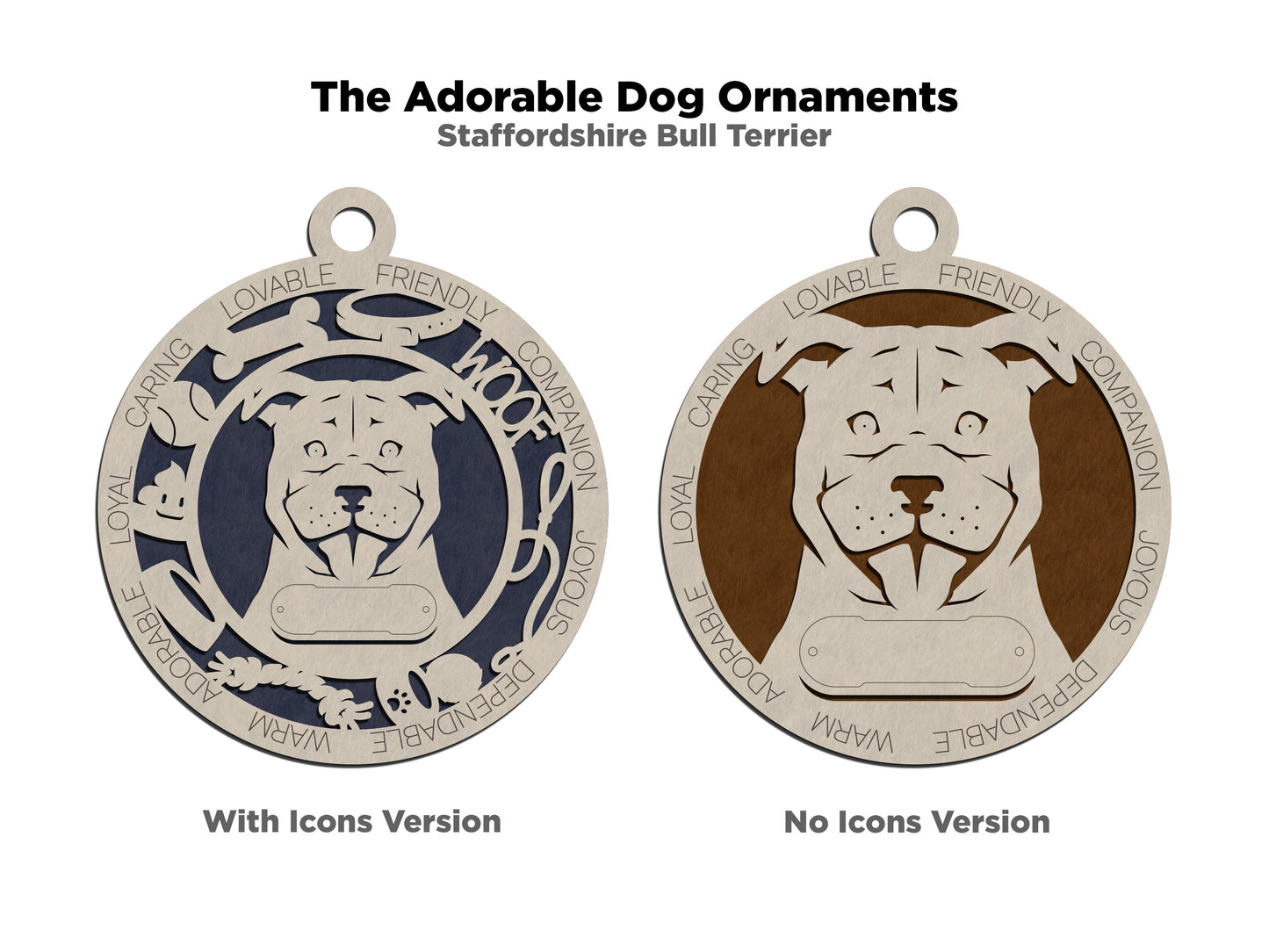 Personalized Staffordshire Bull Terrier Dog Christmas Ornament, 3" Round, 2-Layer Laser Cut Wood, Customizable Name Tag & Text, Handcrafted in USA, Choose Colorful Background, Perfect Gift!