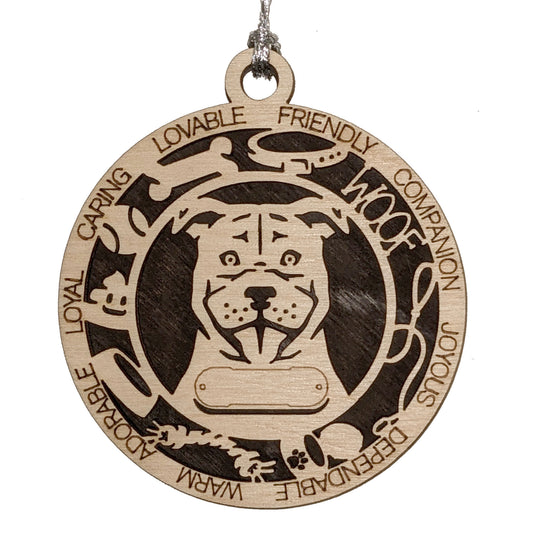 Personalized Staffordshire Bull Terrier Dog Christmas Ornament, 3" Round, 2-Layer Laser Cut Wood, Customizable Name Tag & Text, Handcrafted in USA, Choose Colorful Background, Perfect Gift!