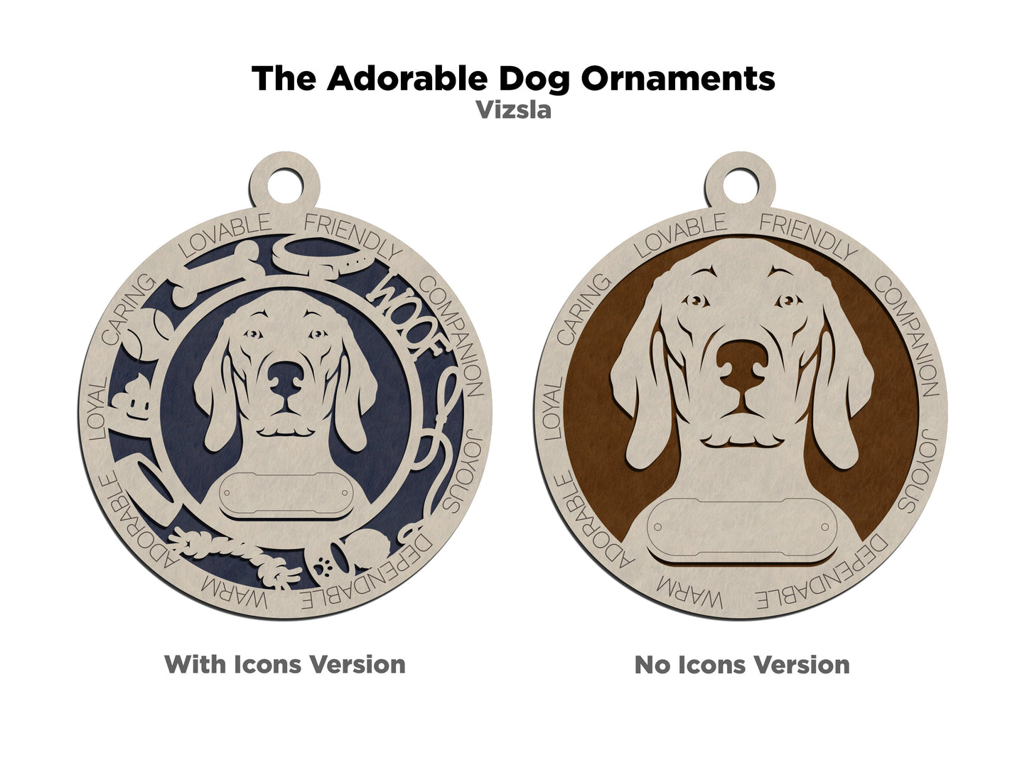 Personalized Vizsla Dog Christmas Ornament - 3" Round, 2-Layer Laser Cut Wood - Customizable Name Tag & Text Border - Handcrafted in USA - Choose Painted Backgrounds or Prints - Perfect Gift!