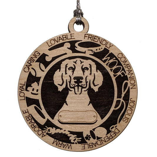 Personalized Long Hair Weimaraner Dog Christmas Ornament, 3" Round, 2-Layer Laser Cut Wood, Customizable Name Tag & Text, Handcrafted in USA, Choose Background Color/Print, Perfect Holiday Gift